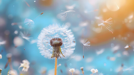 dandelion on blue background