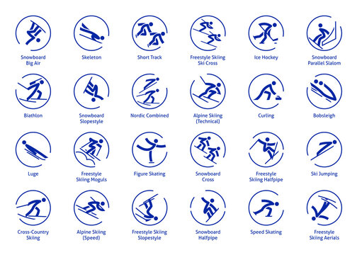 Winter sports icons set, vector pictograms