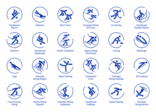 Winter sports icons set, vector pictograms