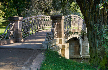 Gatchina Park. Historical bridge between two lakes.
