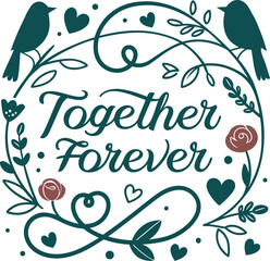 Whimsical Birds and Floral Heart Design for Everlasting Togetherness Theme