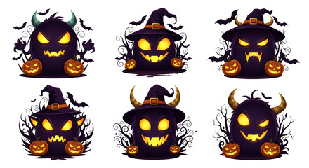 Fototapeta premium Collection of spooky cartoon monsters for Halloween decorations