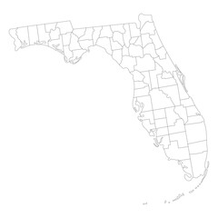 Florida state country map. Map of the U.S. state of Florida with city white color.