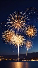 Fireworks Night Sky Celebration with Lake View.