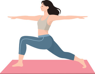 Asian woman in sportswear doing yoga pose illustration isolated transparent background editable vector
