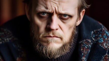 Obraz premium Serious Man Portrait Closeup Angry Face Expression