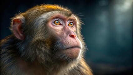 Fototapeta premium Majestic monkey gazing thoughtfully in a serene forest setting during the golden hour