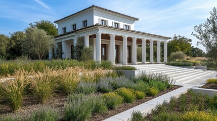 Mediterranean Villa with Classical Architecture and Lush Gardens