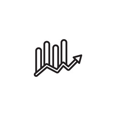 A line art icon shows a bar chart with an upward-trending zigzag arrow, symbolizing business growth, financial improvement, or statistical analysis.