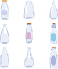 vintage milk bottle set cartoon vector illustration