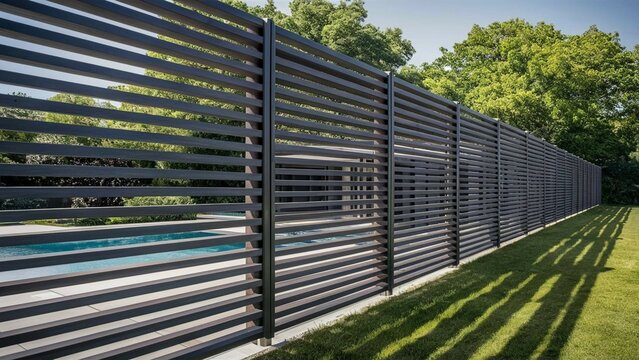 Modern horizontal slat fences, photo, 3d render, architecture