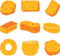 yellow sponge set cartoon vector illustration