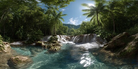 Waterfall adventure tropical jungle hdr 360 degrees scenic view hdri