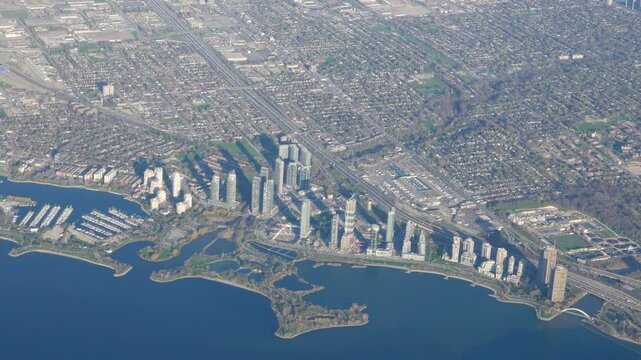Aerial shot of Humber Bay and the Mimico area of Etobicoke, west of Toronto, Canada in 2016.