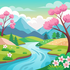 Fototapeta premium summer landscape with lake and trees