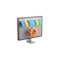 Monitor with gear icon and percentage % sign