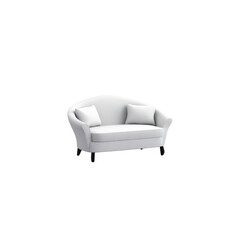 White sofa with curved backrest and tapered legs
