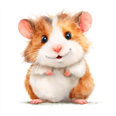 Sweet Watercolor Baby Hamster - Charming Reddish-Orange Pet Illustration