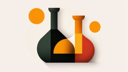 Symbolize of restricted lab. Abstract illustration of colorful flasks and circles on a light background.