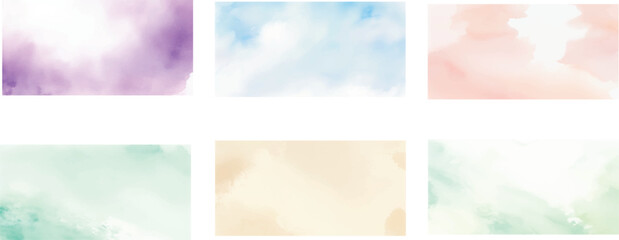 Soft Aquarelle Background Collection &ndash; Hand-Painted Watercolor Textures in Pastel Sky Blue, Mint, Cream, Peach, Lavender, and Green &ndash; Ideal for Creative Web, Print, and Branding Projects
