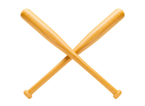 Two wooden baseball bats crossed in an x shape isolated on transparent background