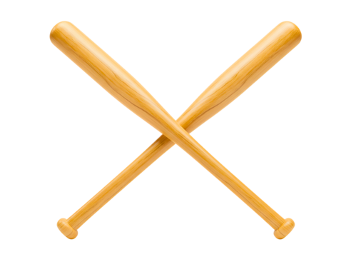 Two wooden baseball bats crossed in an x shape isolated on transparent background