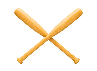 Two wooden baseball bats crossed in an x shape isolated on transparent background