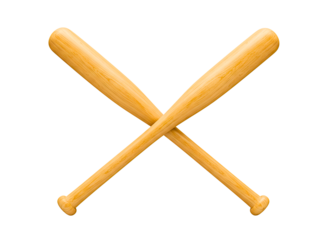 Two wooden baseball bats crossed in an x shape isolated on transparent background