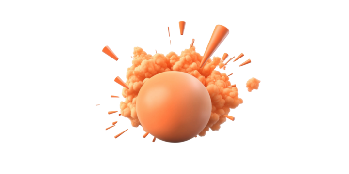 Abstract orange sphere and explosion on black background