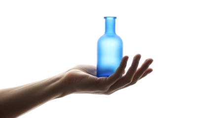 Glowing Blue Bottle in Hand: A Serene Still Life