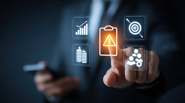 Businessman using digital interface for risk management analysis