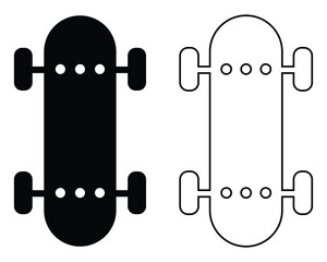 Skateboard icon set. Skateboard icon, vector illustration silhouette symbol website graphic design. Modern outline skate board icon isolated on white background. Vector illustration.