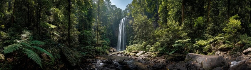 Majestic waterfall adventure lush forest hdr 360 degrees hdri view