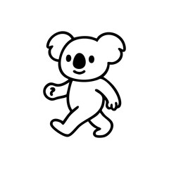 Simple black and white illustration of a koala walking