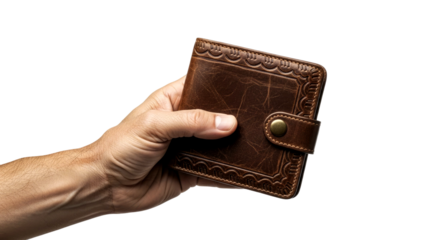 Brown Vintage Leather Wallet in Hand: Stylish Men's Accessory