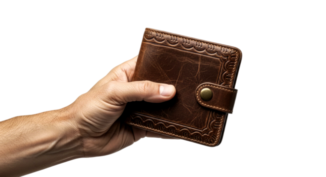 Brown Vintage Leather Wallet in Hand: Stylish Men's Accessory