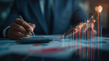 Businessman working with financial graph, analyzing data growth