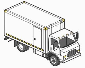 Isometric design of a warehouse storage unit with tall shelves and packages placed on a white background for inventory management.