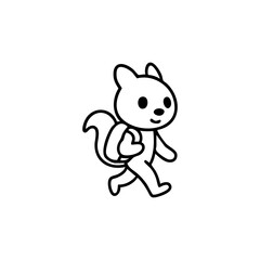 Cute, stylized squirrel carrying a backpack, walking