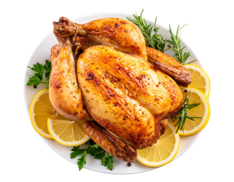 Whole Roasted Chicken with Lemon and Herbs – PNG Transparent Background - Powered by Adobe