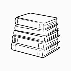 Minimalist line art stack of books in black and white style  