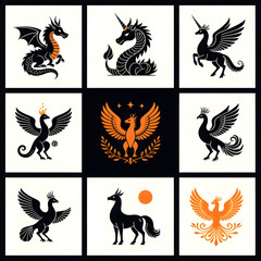 Obraz premium set of mythical creatures,eps