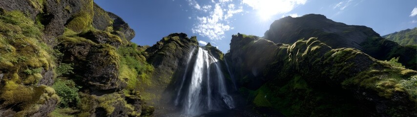 Majestic waterfall adventure iceland hdr 360 degrees hdri view