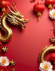 Golden Dragon with Red Lanterns, and Chinese New Year.