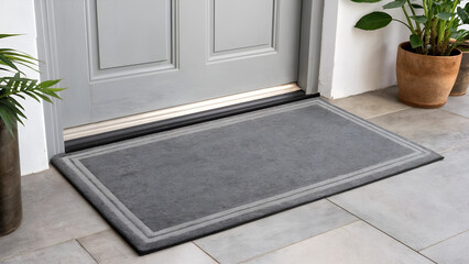 entrance to the house. A door mat with the inscription “welcome”. Interior mat