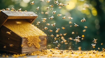 Bees flying from wax.