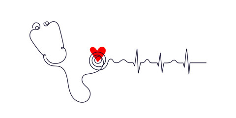 Medical stethoscope. Cardiogram. Heart pulse graph