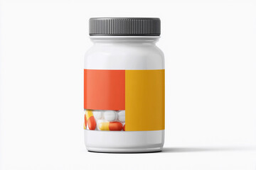 Capsule container with colorful design and visible pills inside