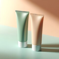 Minimal Skincare Tubes on Pastel Background with Natural Shadows
