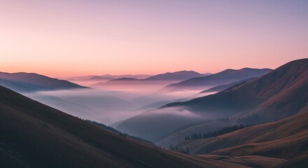 Misty Pastel Mountains at Sunrise